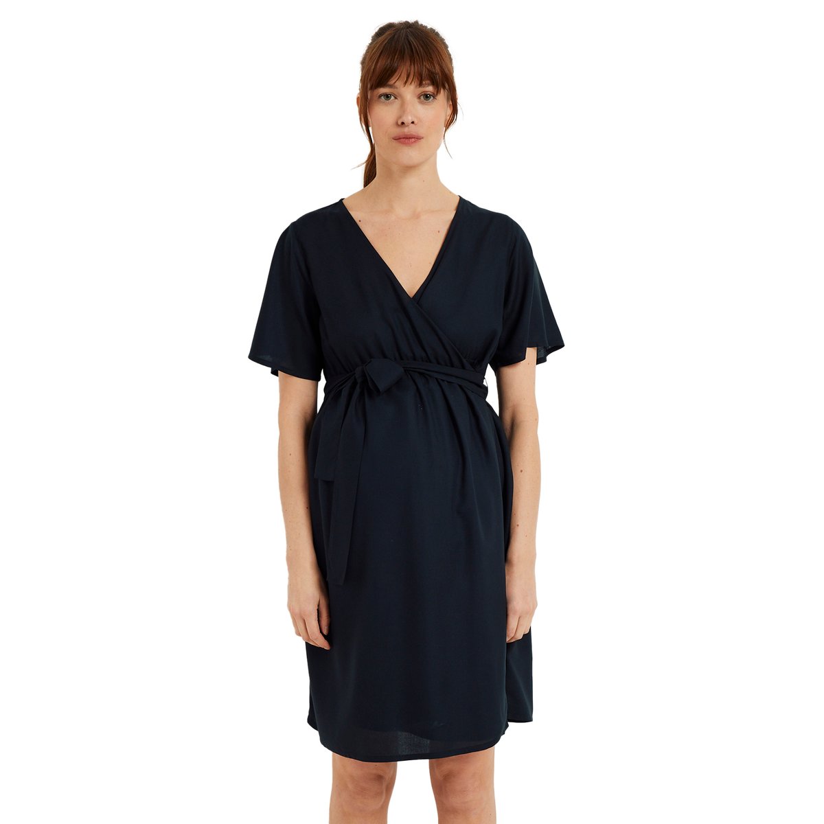 Robe courte fluide portefeuille unie grossesse et allaitement noir, VERTBAUDET