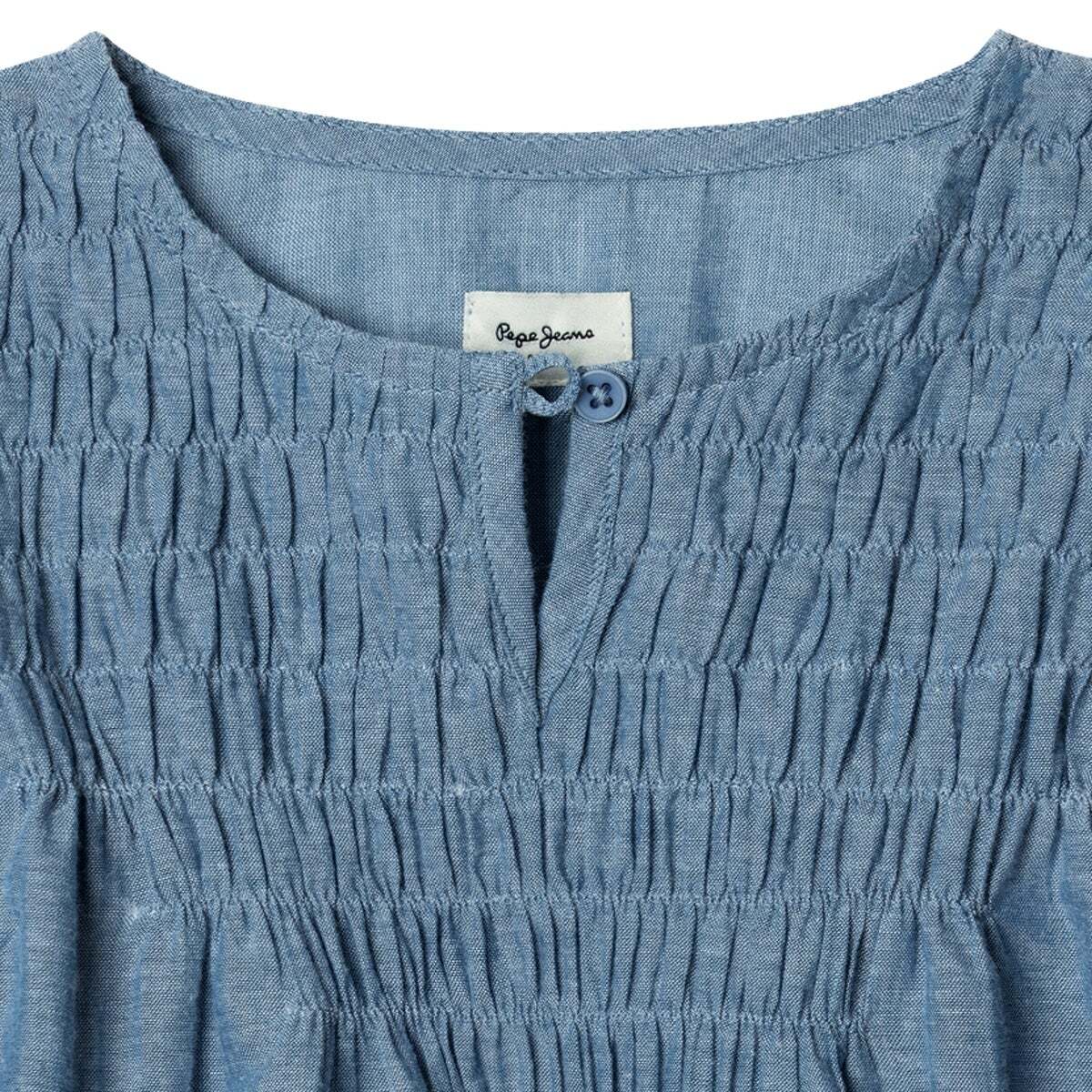 Blouse En Chambray Avec Volants bleu quai, PEPE JEANS
