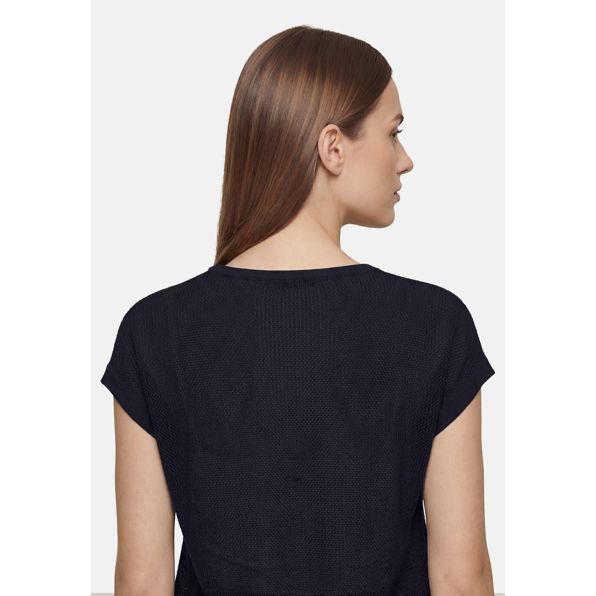 Pull-over en maille ajourée à encolure bénitier dark sky, BETTY BARCLAY