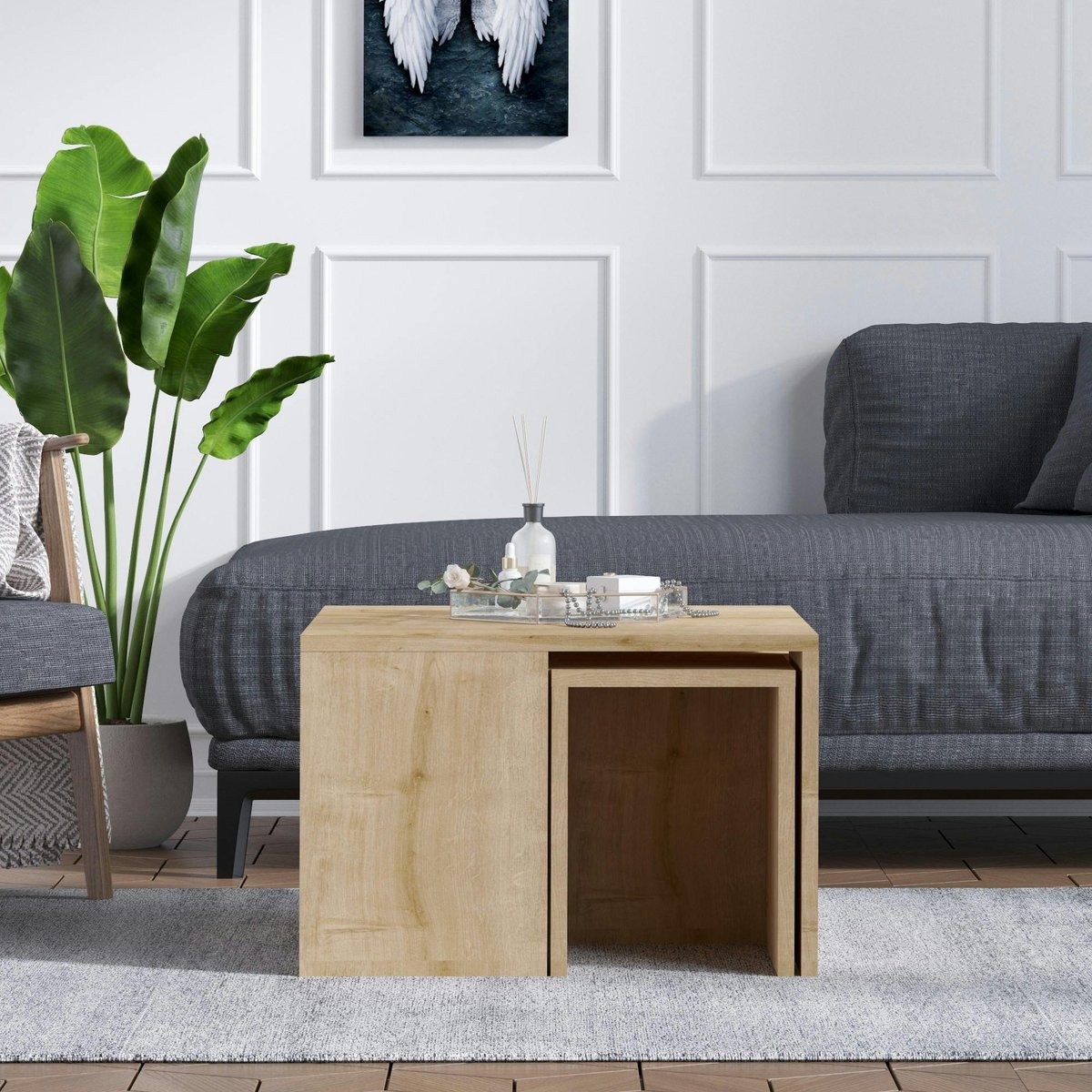 Table basse gigogne effet chêne - 5 pièces MARFA bois naturel, PIER IMPORT