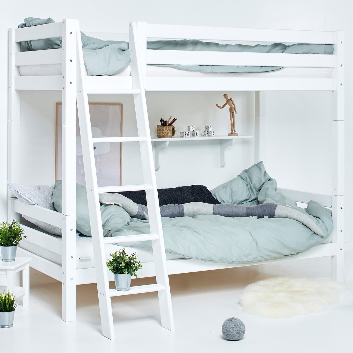 Lit Superposé pin massif ECO LUXURY blanc, HOPPEKIDS