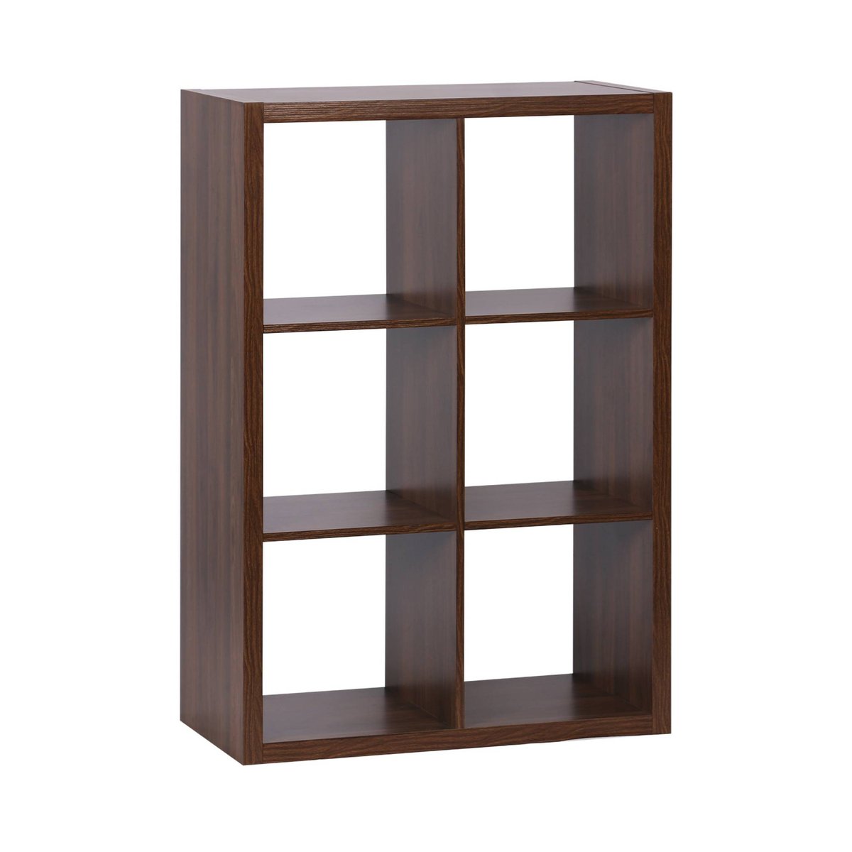 Etagère bibliothèque décor bois 2 niveaux 6 compartiments BASIKS noyer, SWEEEK