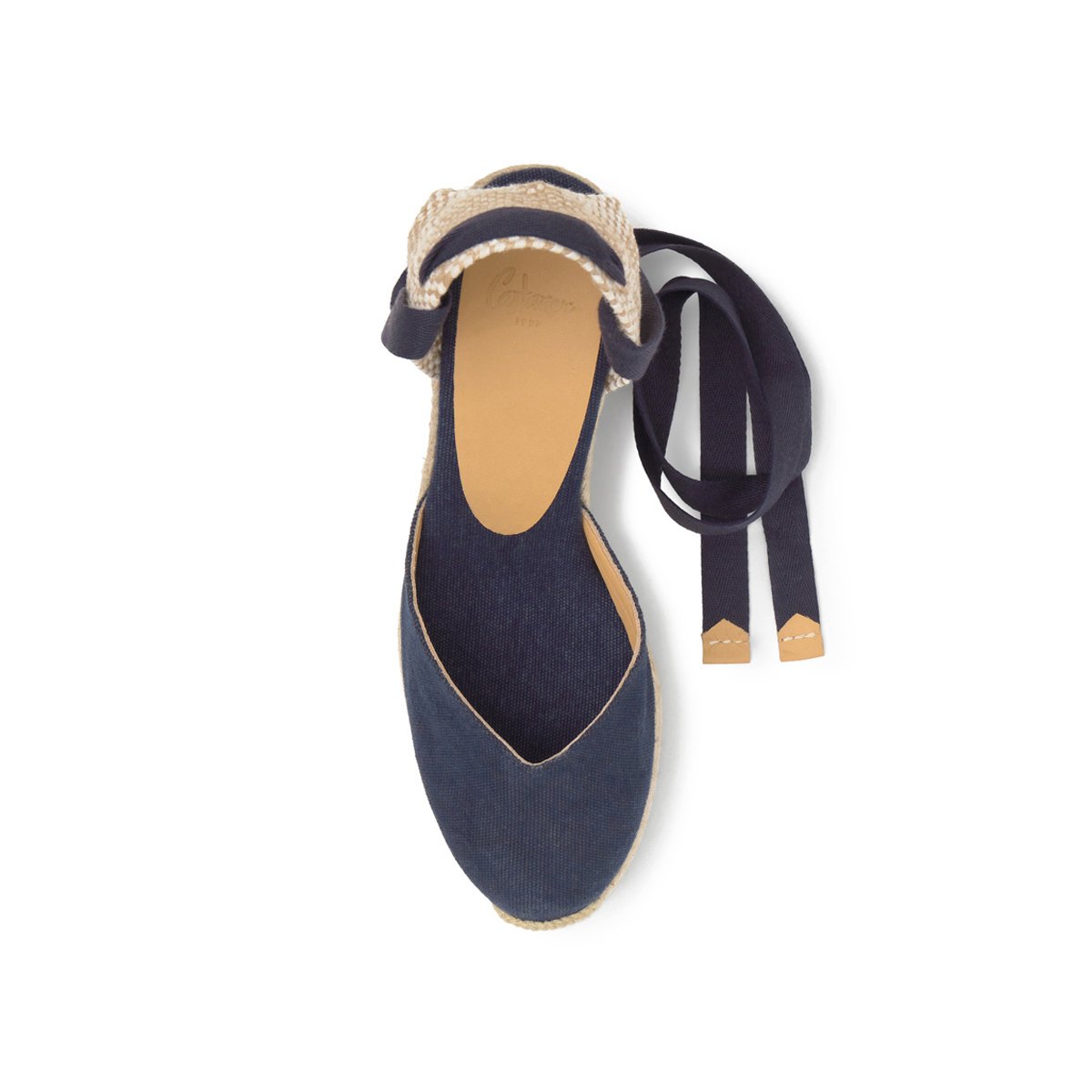 Espadrilles compensées en jute tressée à découpe en V CHIARA EXTRA PLATFORM bleu foncé, CASTANER