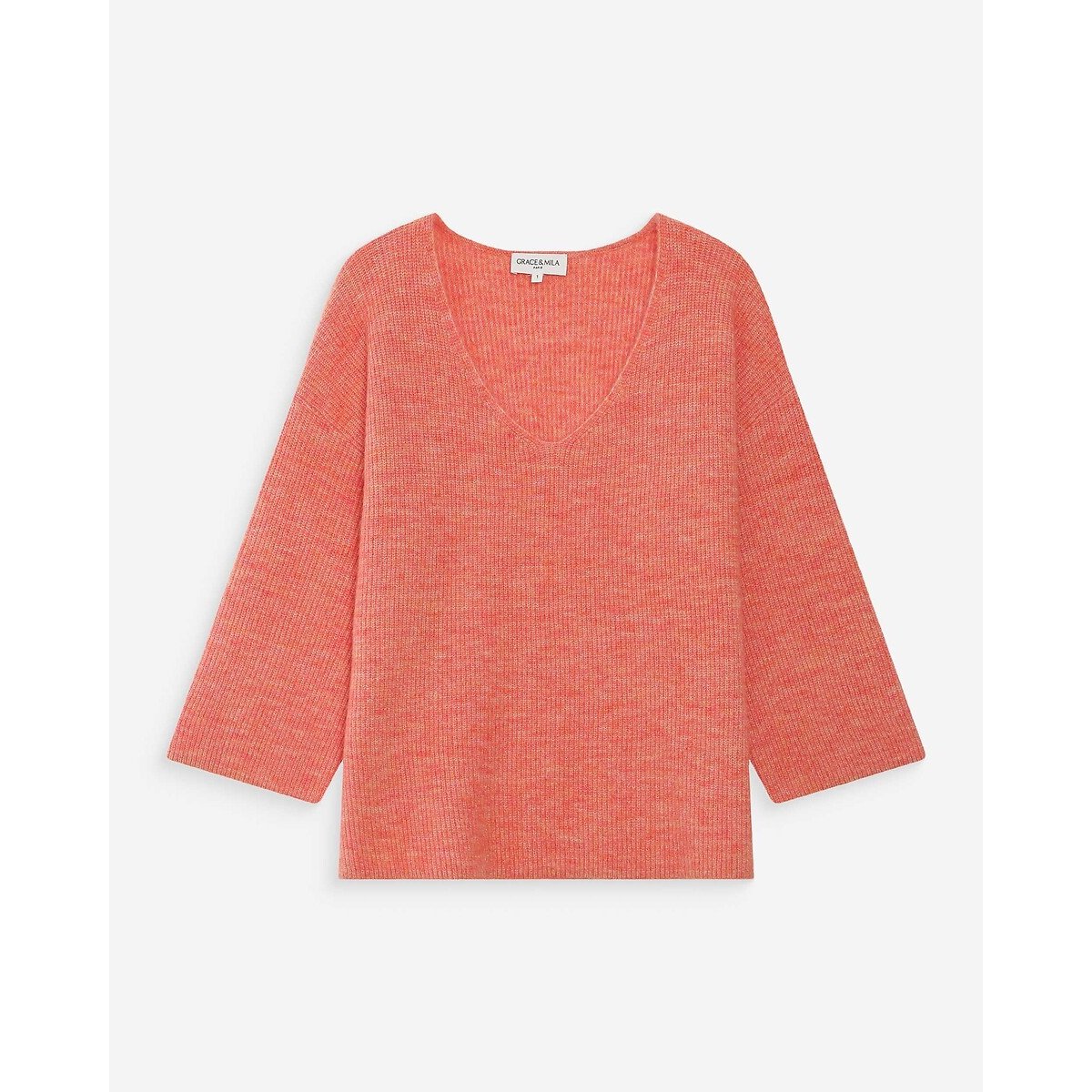 Pull scollo a V manica a 3/4 VICENZO corallo, GRACE & MILA