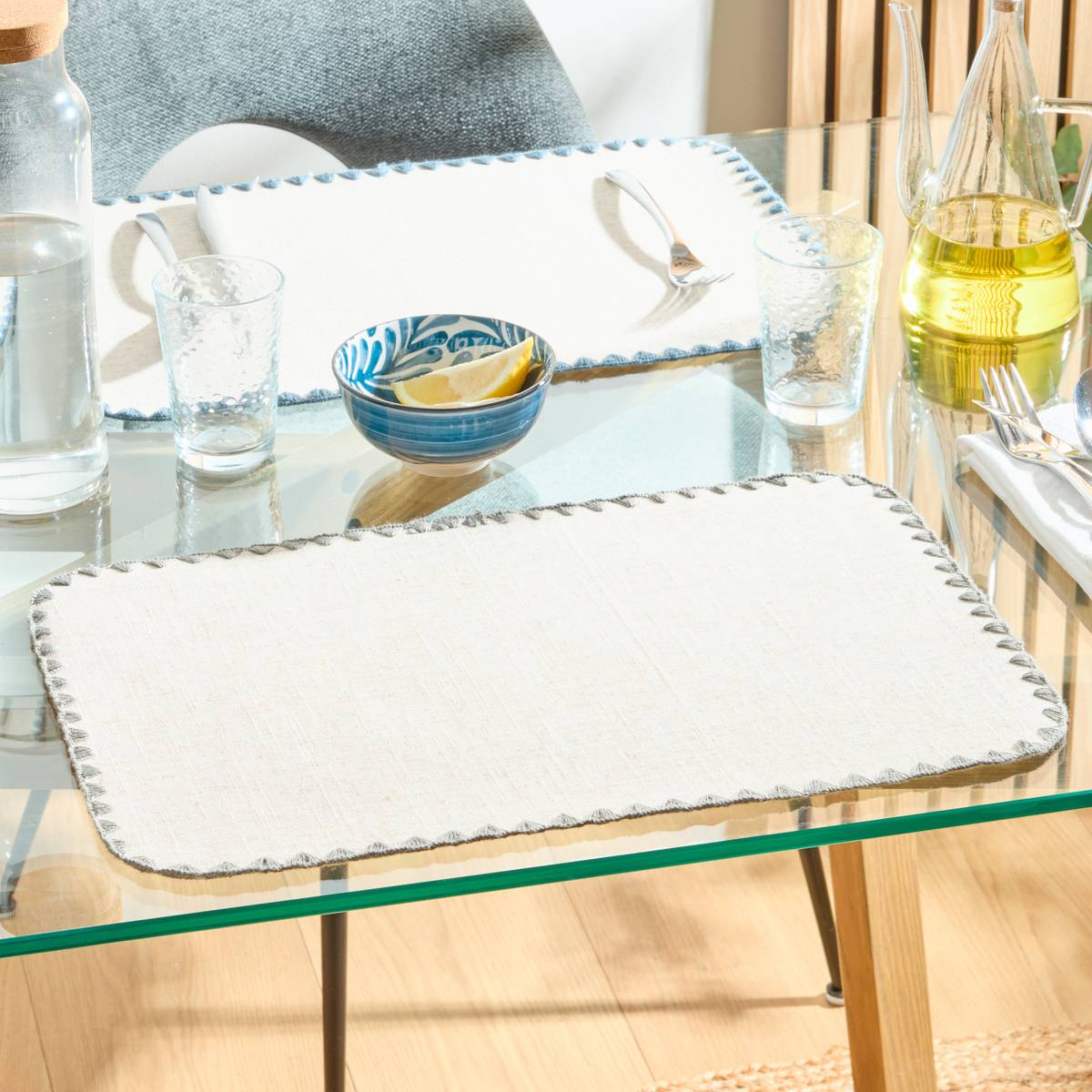 Set de table effet lin SANDRINE gris, ATMOSPHERA