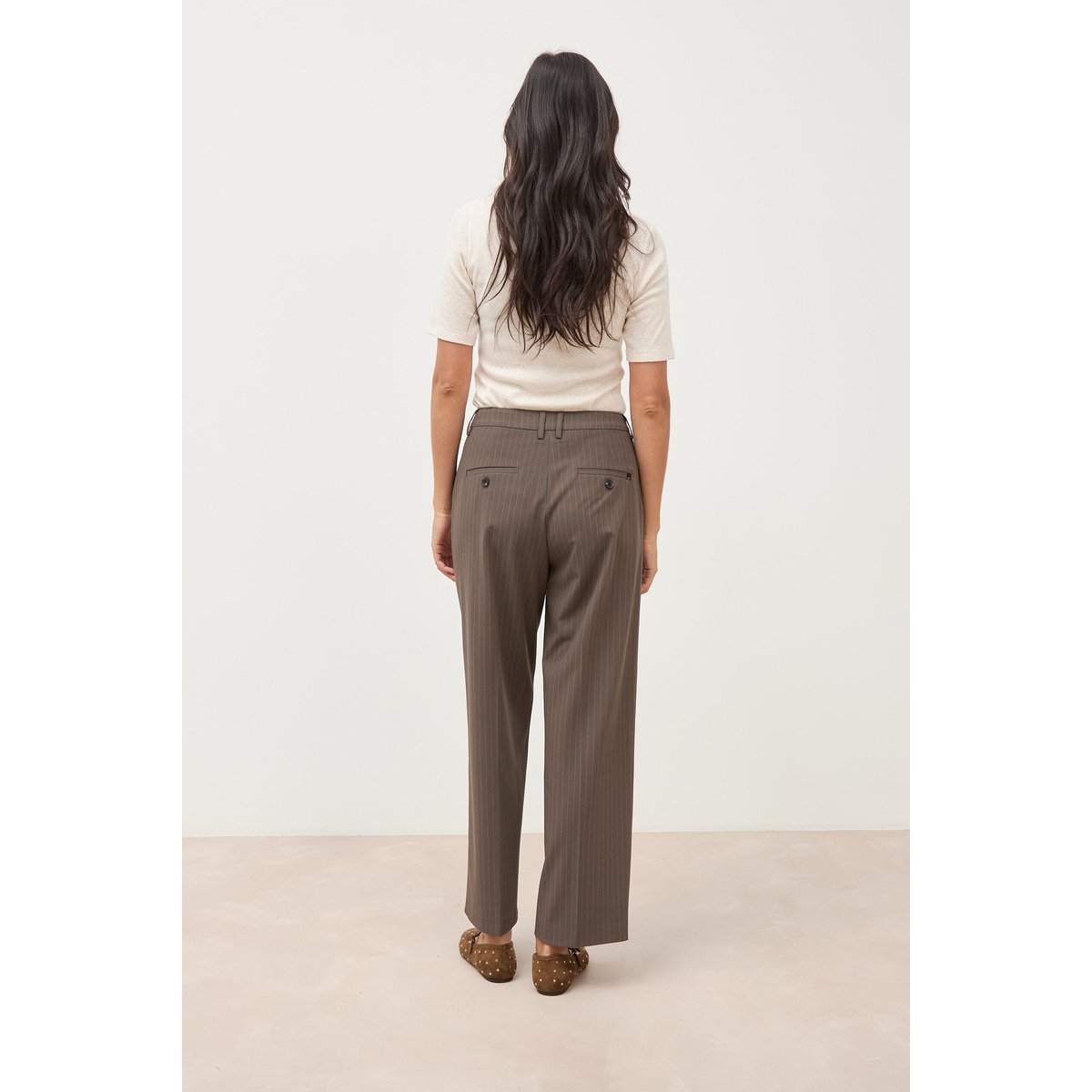 Pantalon droit taille haute taupe, BONOBO