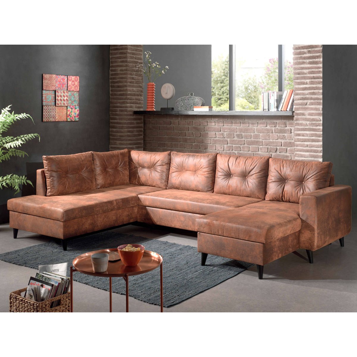 Canapé Panoramique 7 places - NORDIC marron, BEST MOBILIER