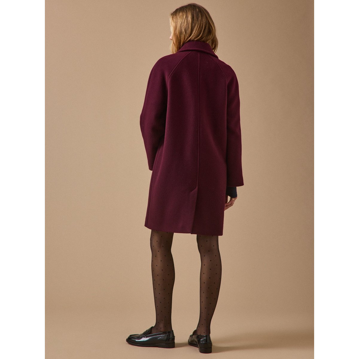 Manteau mi-long lainage uni bordeaux, CYRILLUS