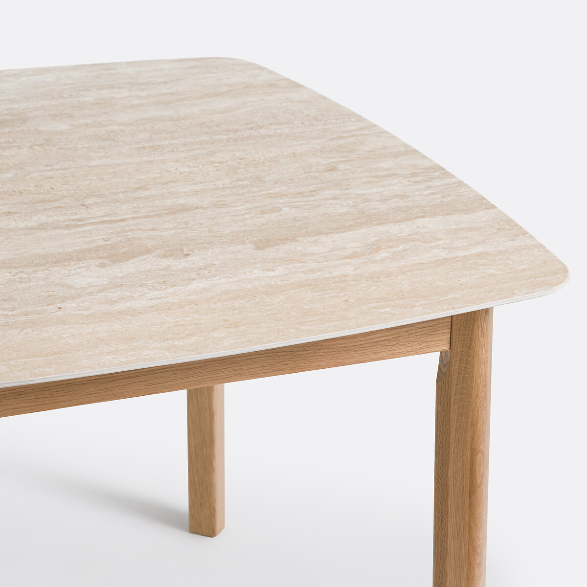 Table à manger, en céramique aspect travertin et chêne, 4 couverts, SARAUNE gris, LA REDOUTE INTERIEURS