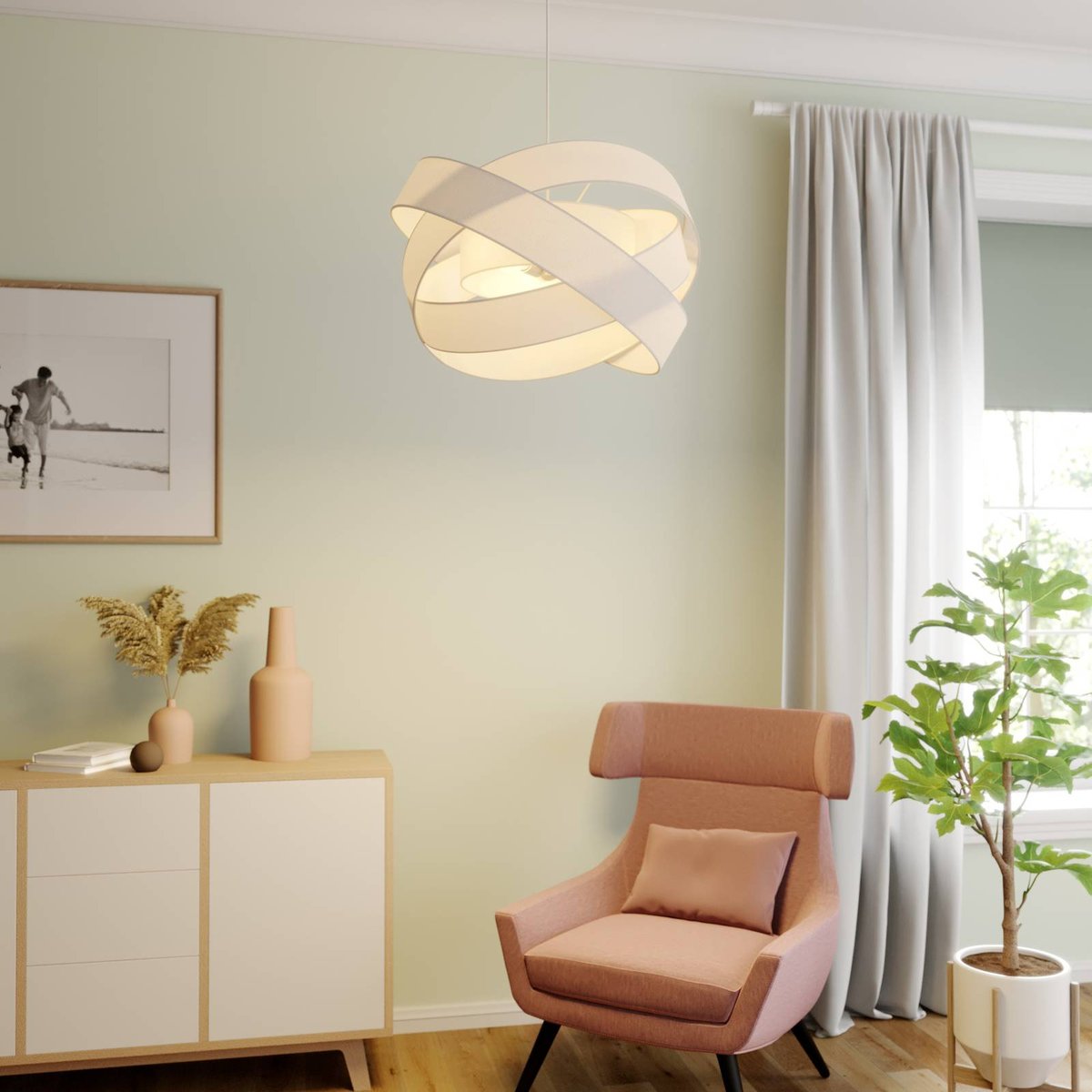 Suspension en textile moderne, Simaria blanc, LINDBY