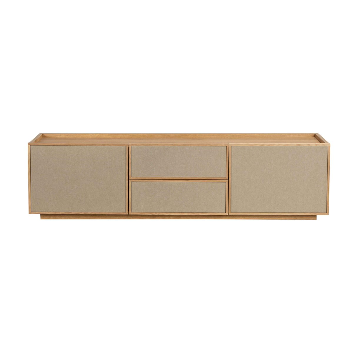 Meuble TV effet bois 150 cm en tissu style scandinave, TOMY bois clair, OVIALA
