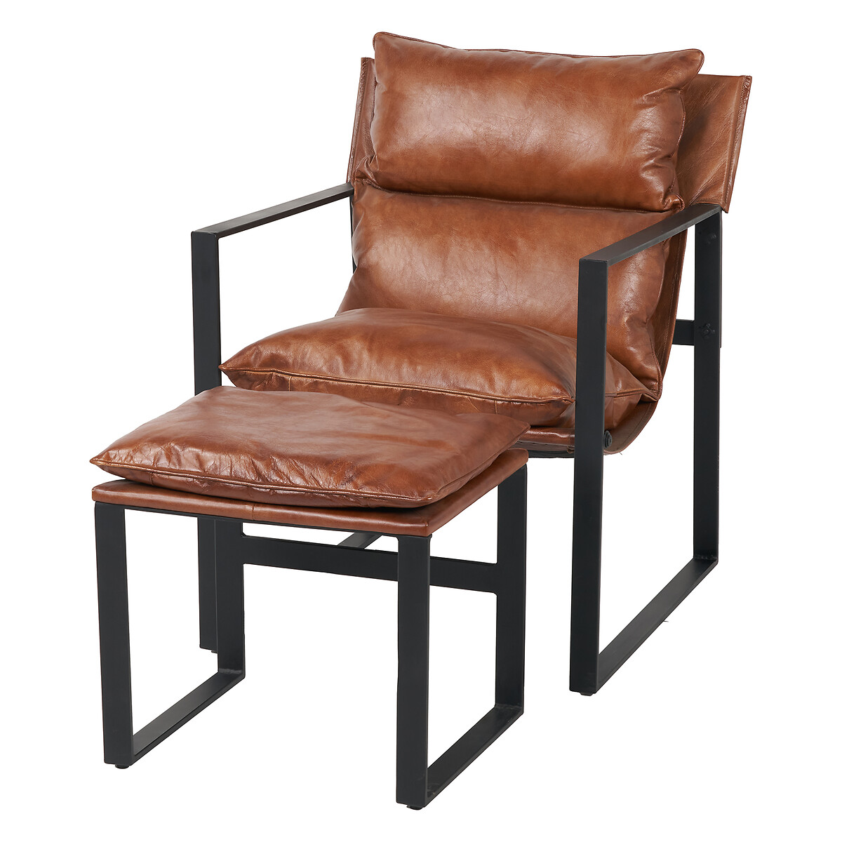 Noma Vintage Leather Accent Chair & Footstool caramel, SO'HOME