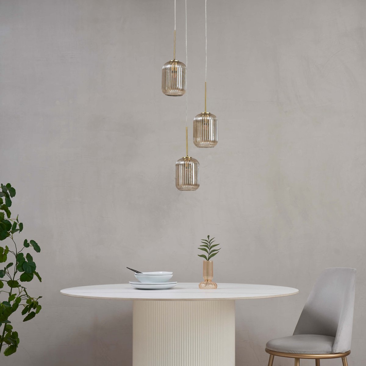 Suspension en verre texturé - ROSALIA ambré et doré, KOSILUM