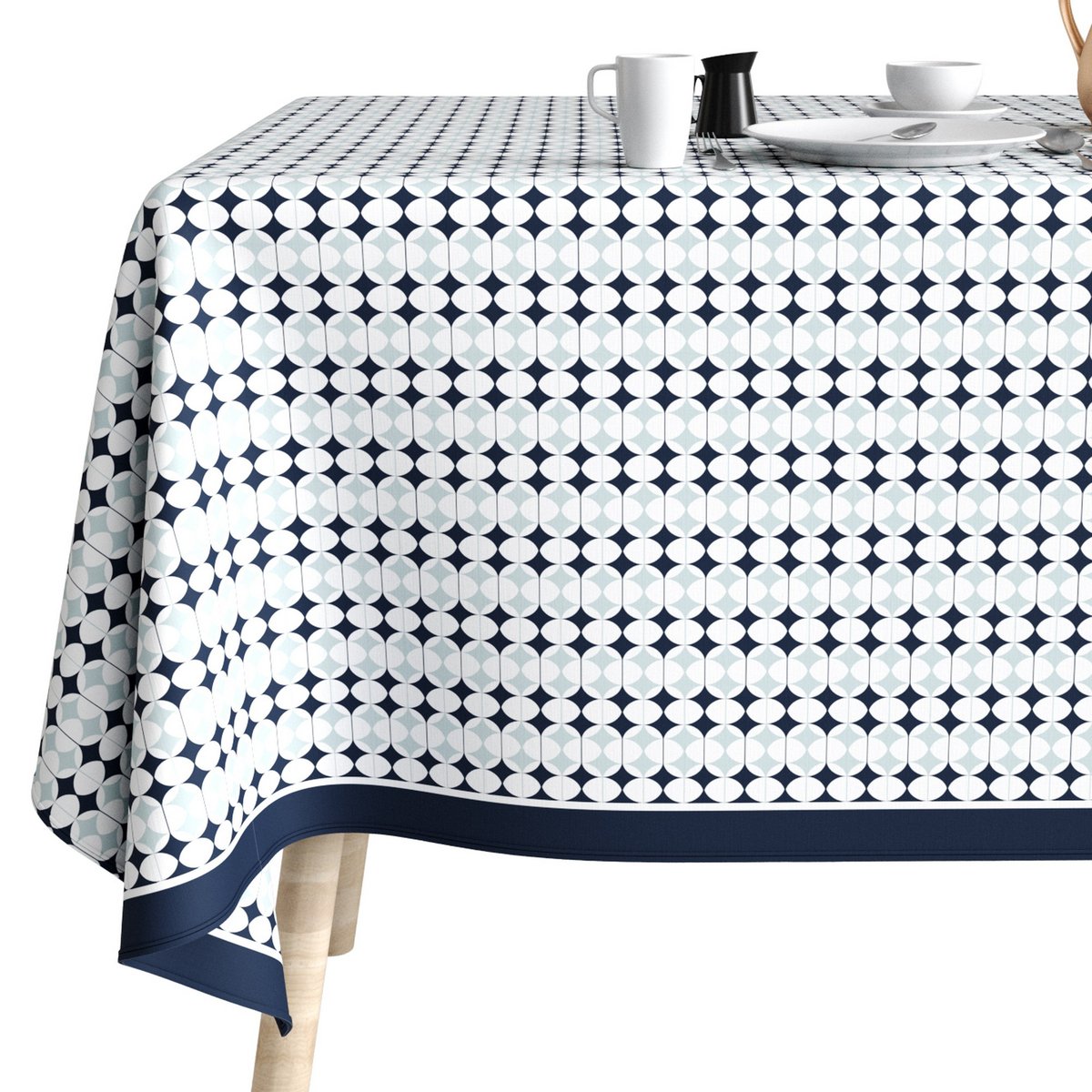 Nappe rectangulaire anti tache Coton Verana bleu, EDEN