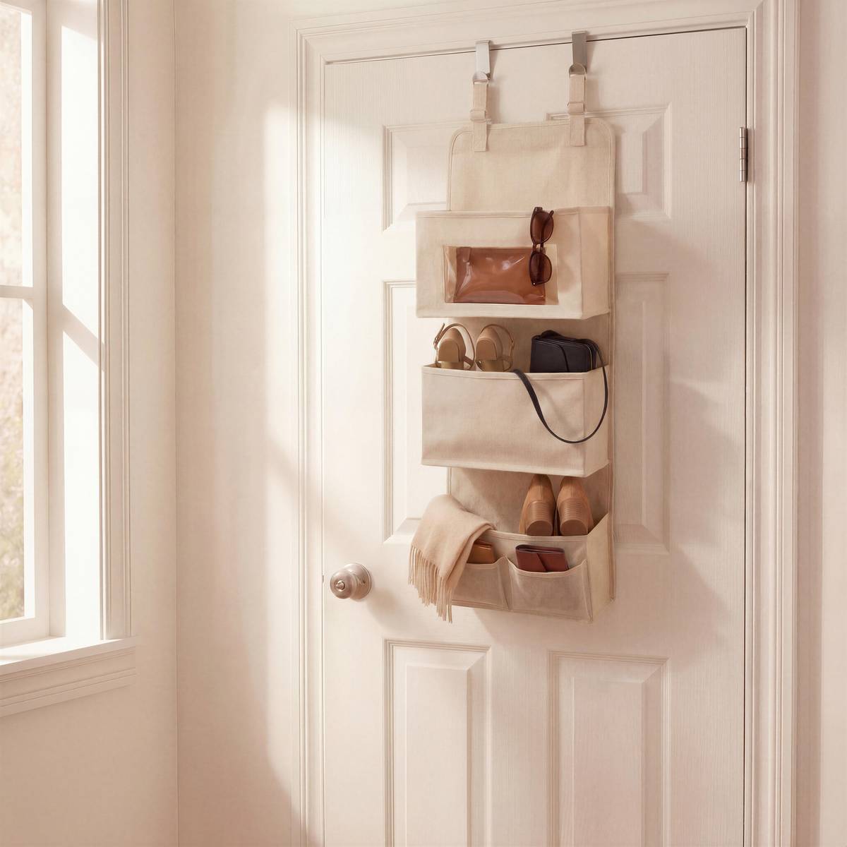 Rangement porte rectangulaire en tissu DRESSY PLUS beige, 5FIVE SIMPLY SMART