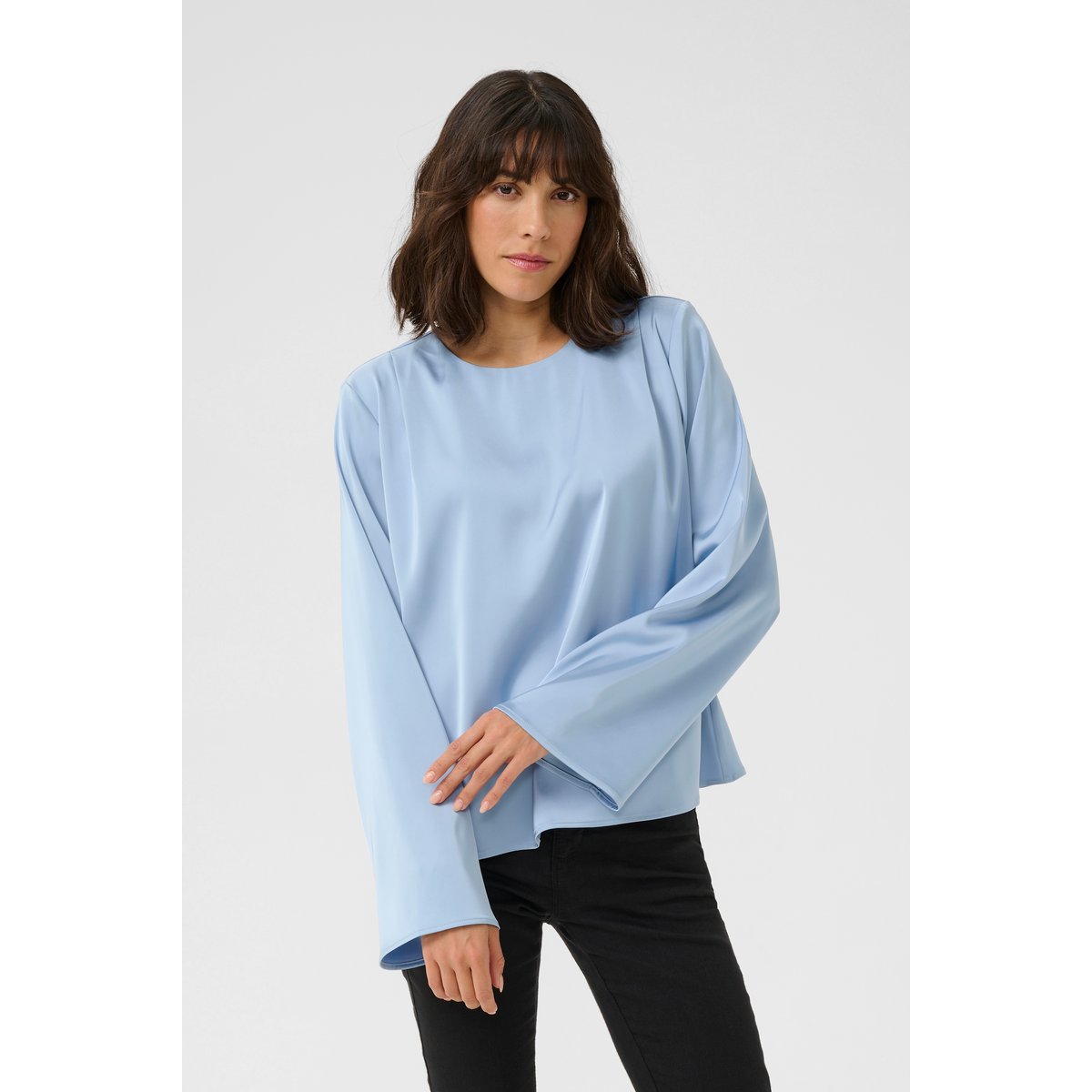 Blouse with long sleeve bleu soft chanbray, KAFFE