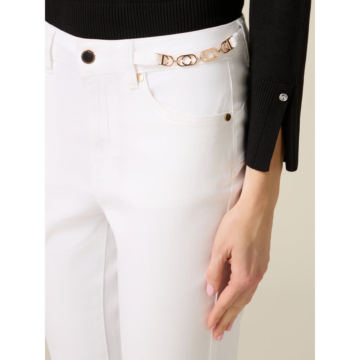 Pantalon skinny avec chaîne métallique blanc, OLTRE