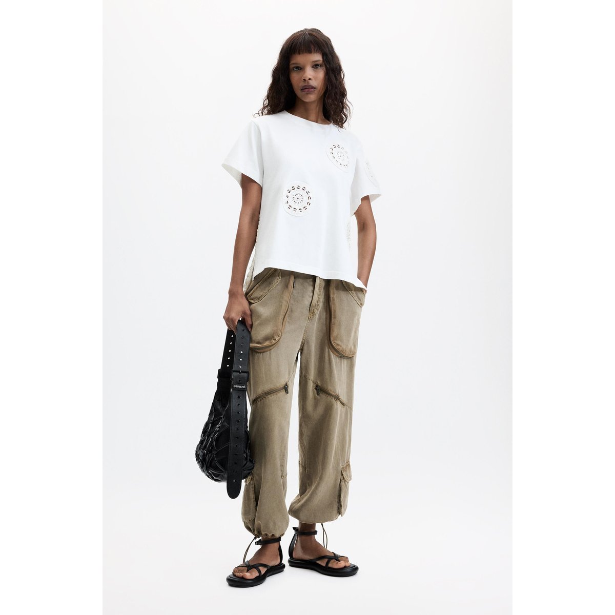 T-shirt 100 % coton brodé beige, DESIGUAL