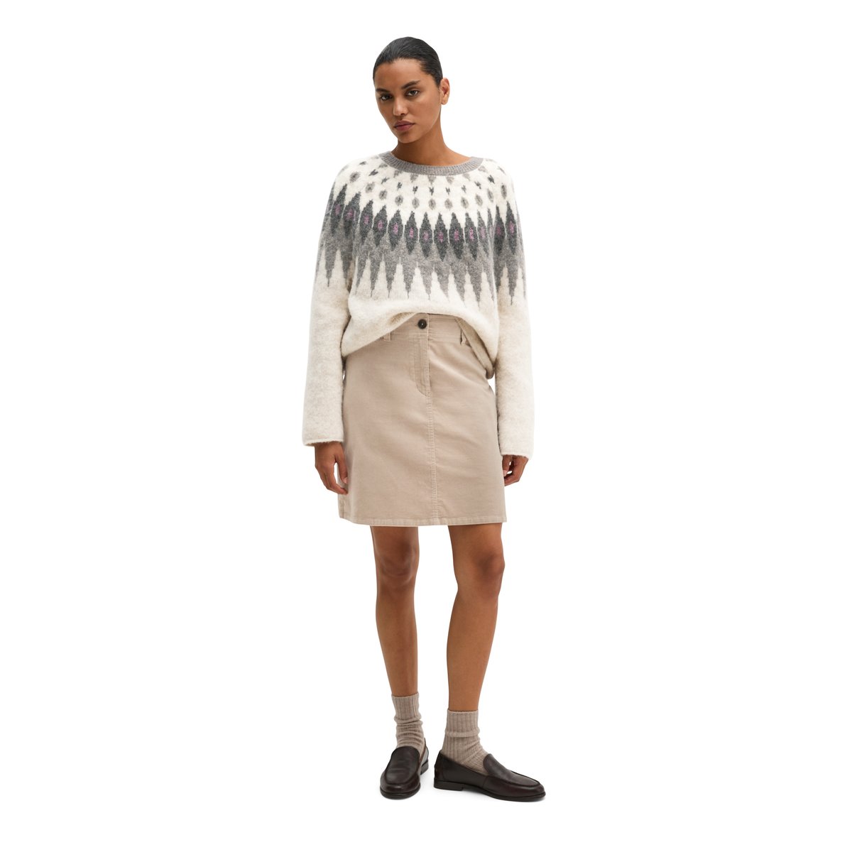 Mini-jupe en velours en coton bio extensible gris, MARC O'POLO