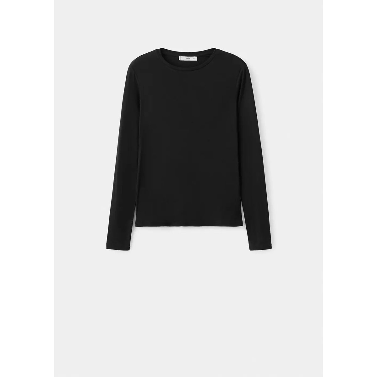 T-shirt manches longues col rond noir, MANGO