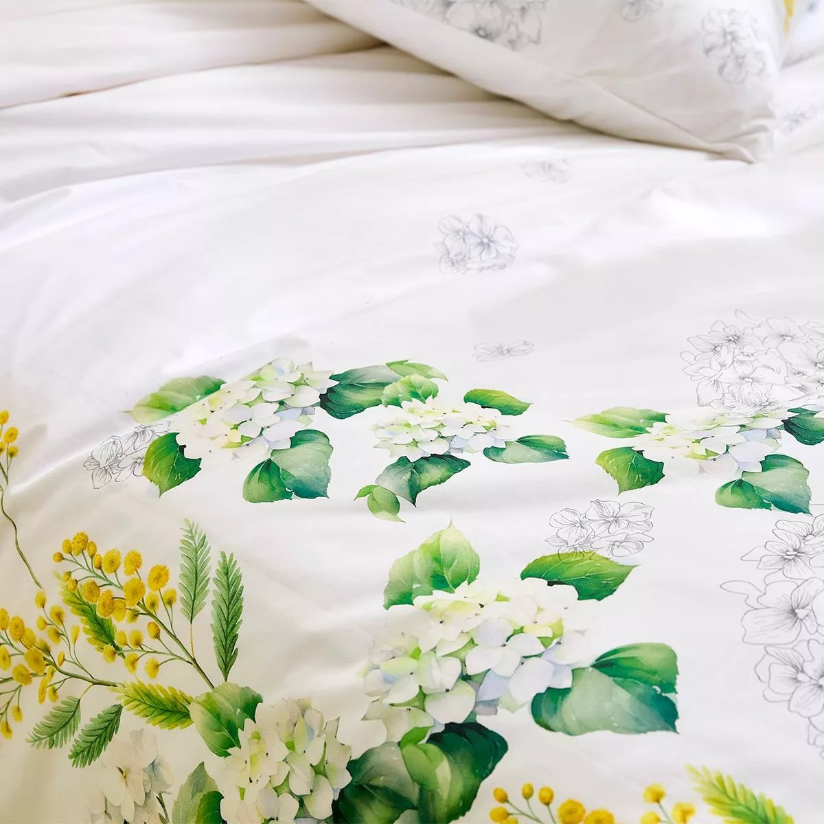 Parure de lit percale de coton ANNABELLE mimosa, GARNIER THIEBAUT