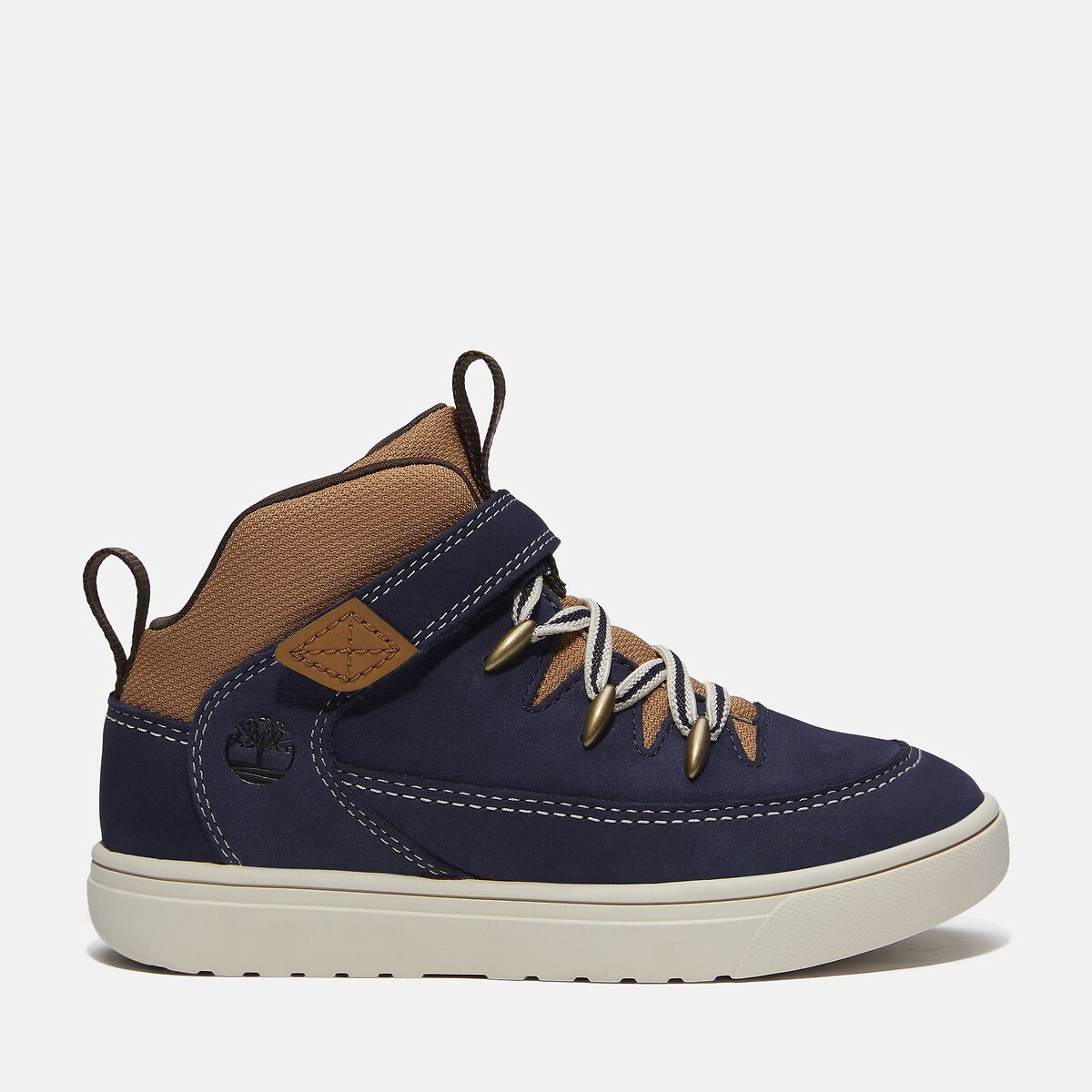 Kids Lisbon Street Mid Lace Elasticated Lace Trainers navy blue, TIMBERLAND