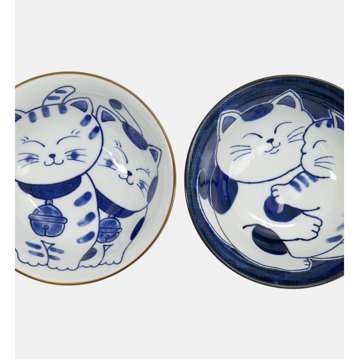 Coffret de 2 bols tayo et 2 paires de baguettes - chat bleu et blanc, TOKYO DESIGN STUDIO