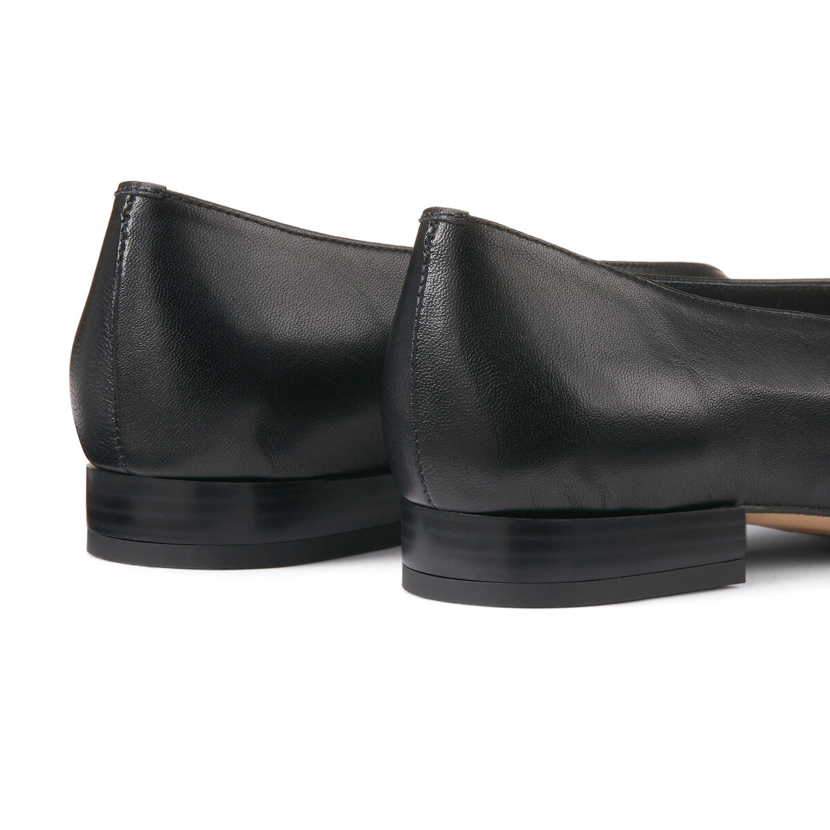 Ballerine pointue à talon plat en cuir noir, LA REDOUTE COLLECTIONS