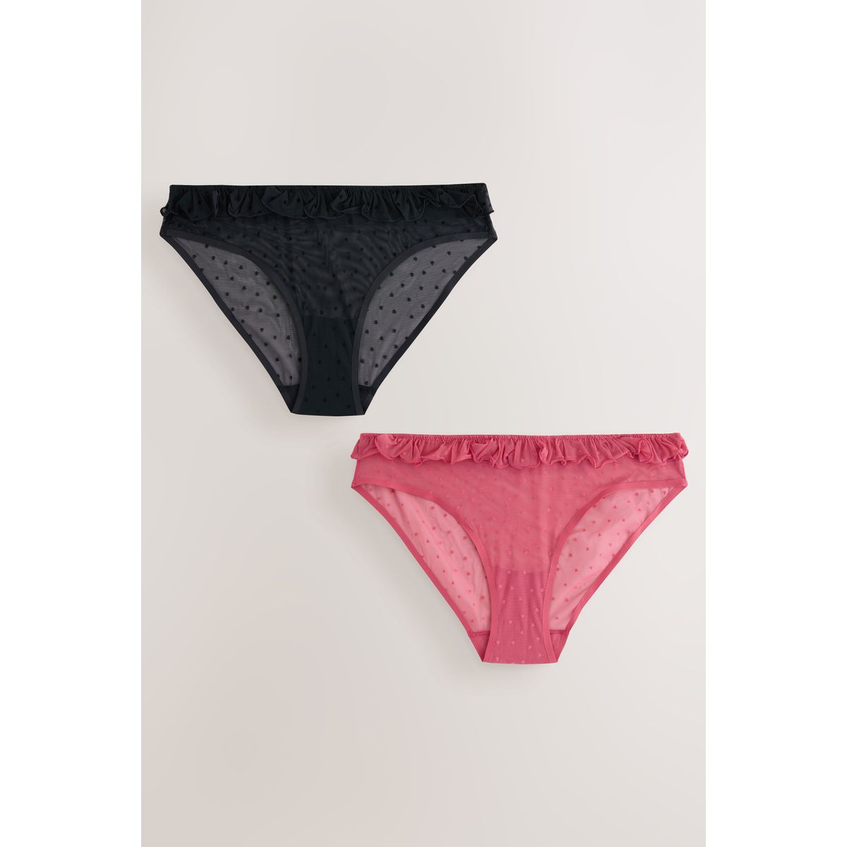 Culotte en mesh floqué cœurs, lot de 2 rouge / noir, NEXT