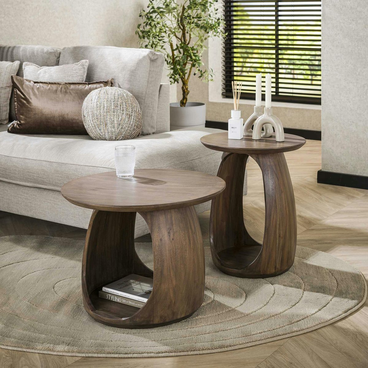 Table d’appoint bois brun – rangement intégré, 46 cm MYSORE marron, PIER IMPORT