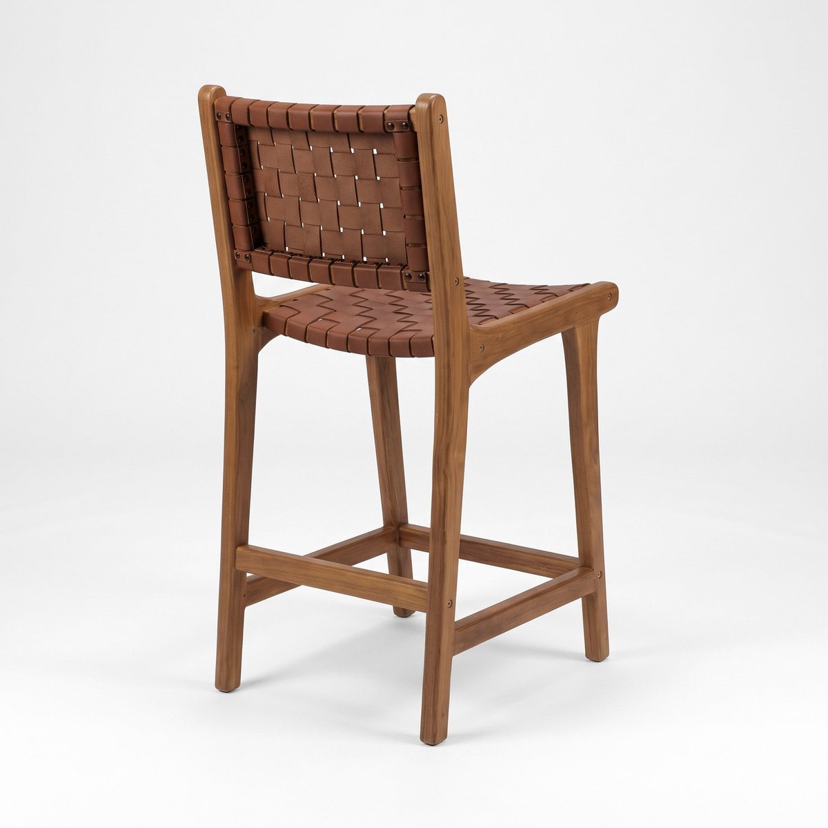 Lot de 2 chaises pour îlot central 66,5 cm en teck et cuir tressé - KUNA marron, MAISON PAVANE