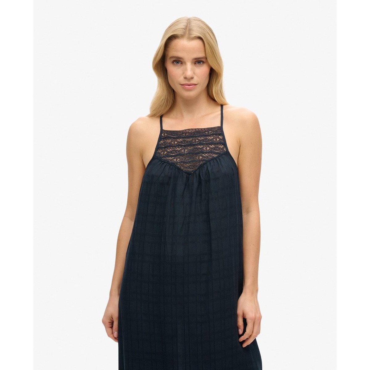 Robe de plage dos nu longue en dentelle bleu marine éclipse, SUPERDRY