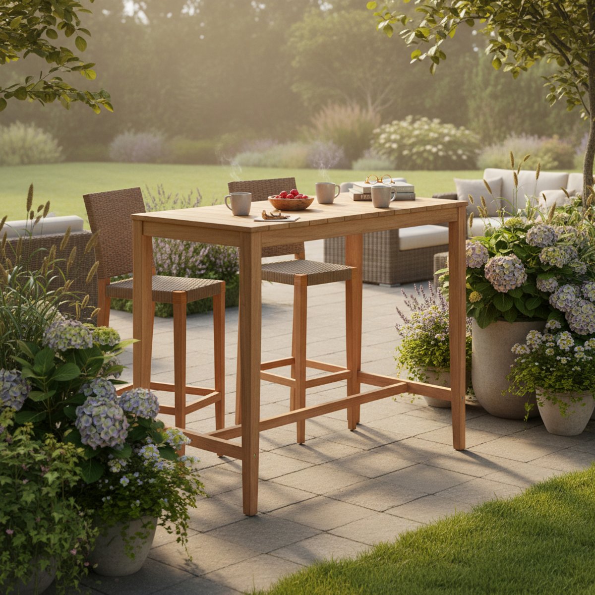 Table haute en teck massif 120 cm Sarina naturel, TECK ATTITUDE