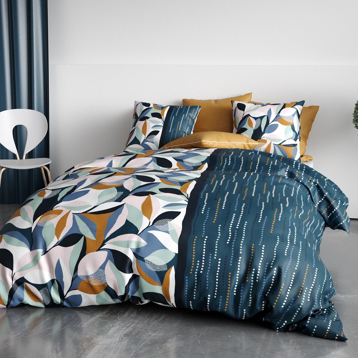 Parure de lit - Housse de couette coton 57 fils bleu, EDEN