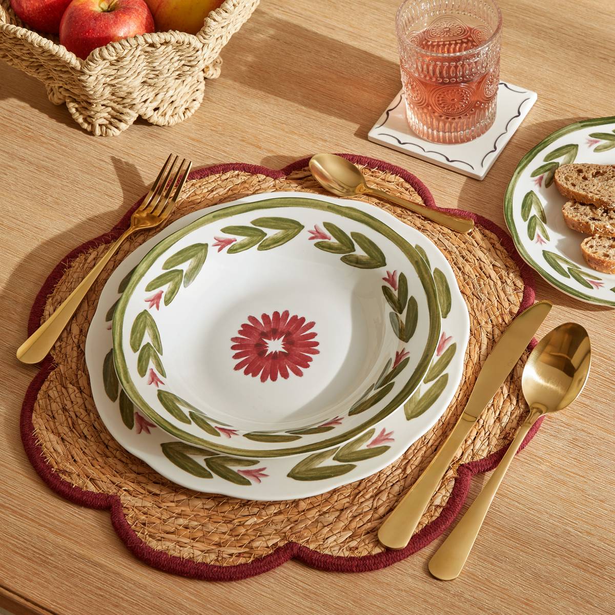 Lot de 6 assiettes plates rondes en porcelaine MONA vert, ATMOSPHERA