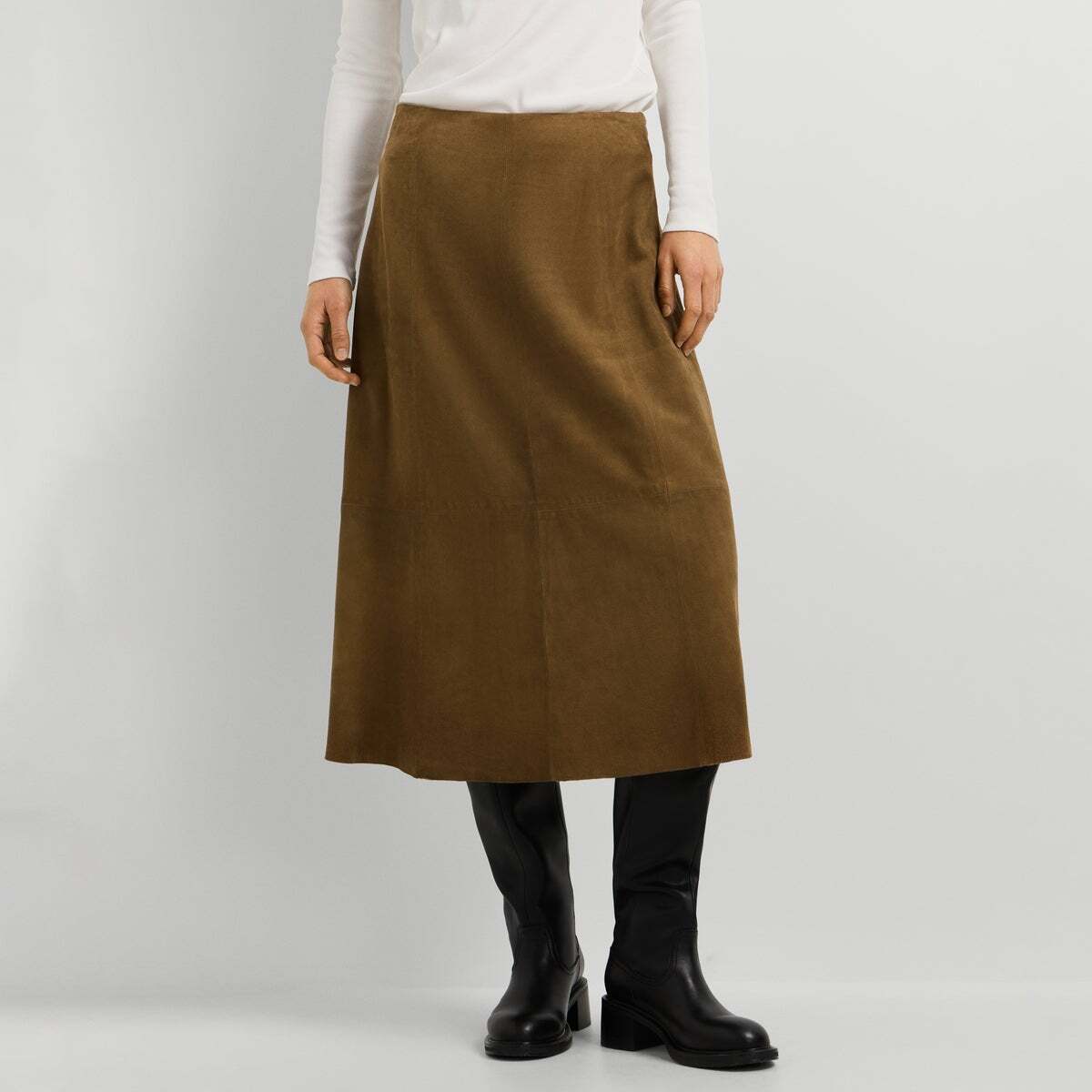 Jupe Midi En Daim beiges grains, PEPE JEANS