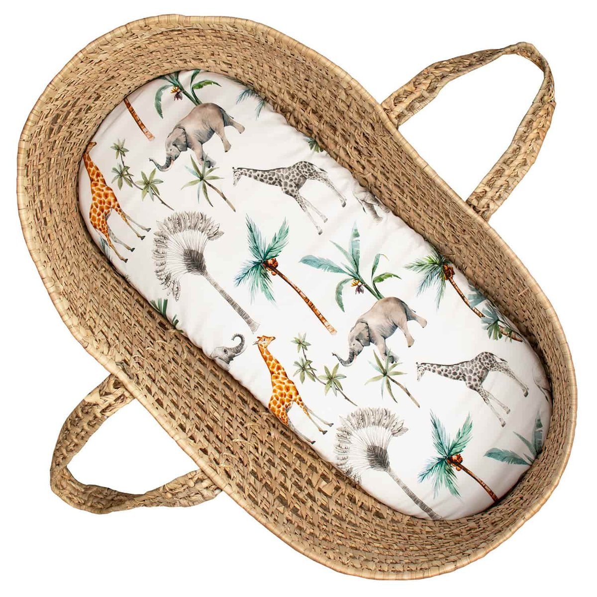 Drap housse couffin en satin de coton SAFARI safari, vert, gris, blanc, SEVIRA KIDS