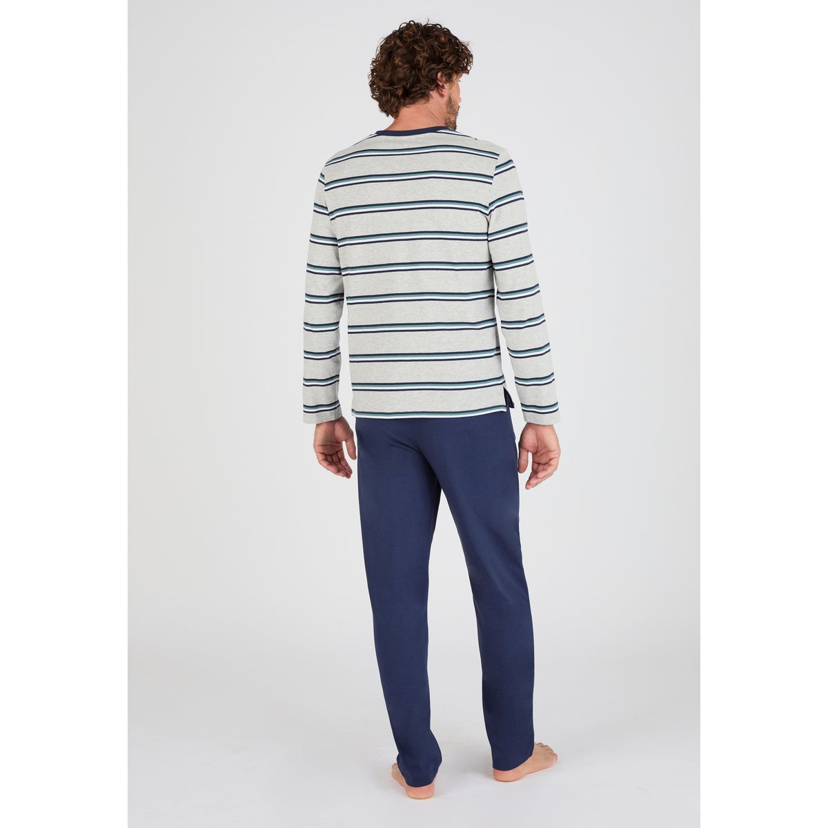 Pyjama en maille jersey gris chiné rayé, DAMART