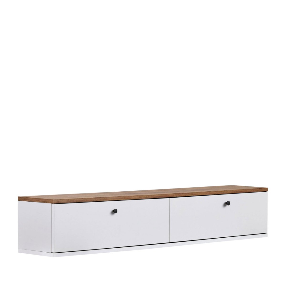 Meuble tv suspendu 2 portes plateau bois foncé L140cm- YARA blanc, DRAWER