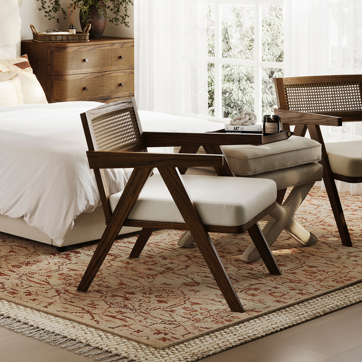 Aldric Smoked Wood and Rattan Accent Chair ecru , SO'HOME