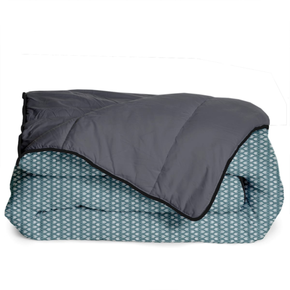Couette imprimée microfibre chaude Soumaya bleu paon / gris ardoise, BLEU CALIN