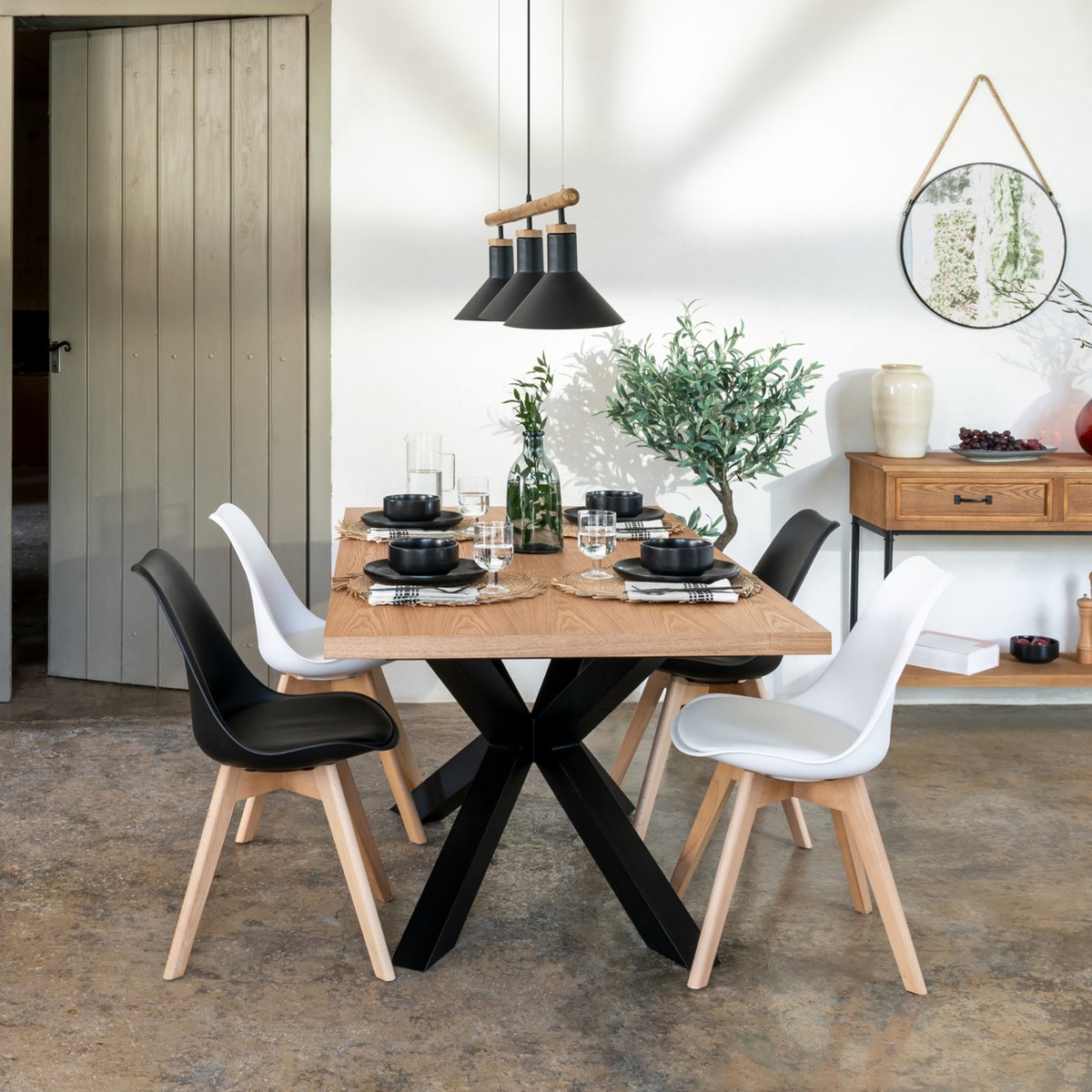 Table à manger extensible bois 6/8 places OLAF beige, ATMOSPHERA