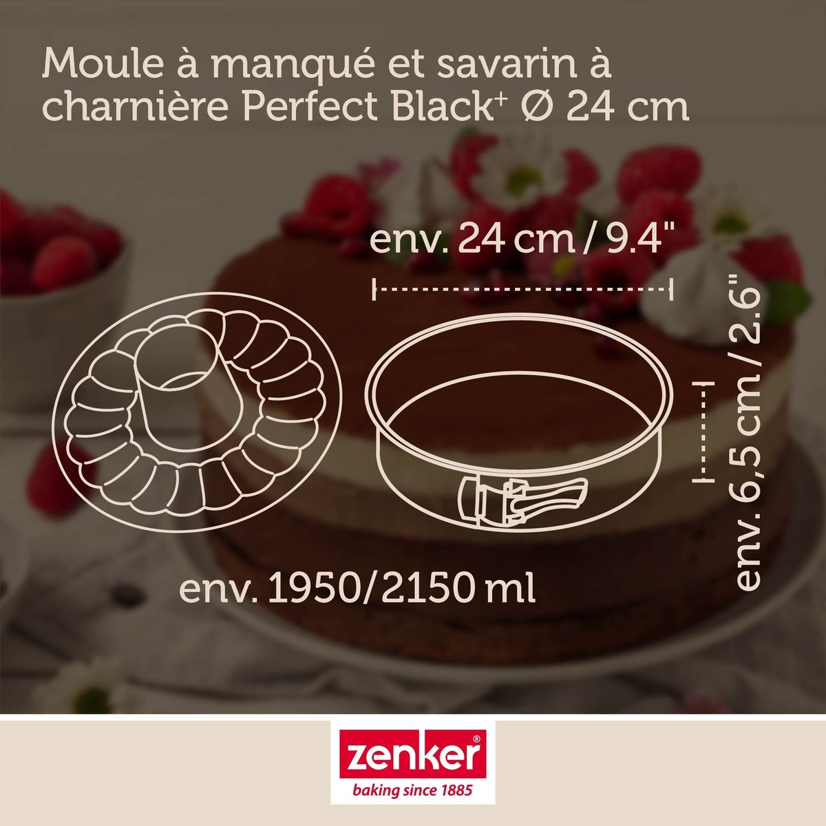 Moule à manqué et à savarin double fond 26 cm PERFECTBACK+ noir, ZENKER