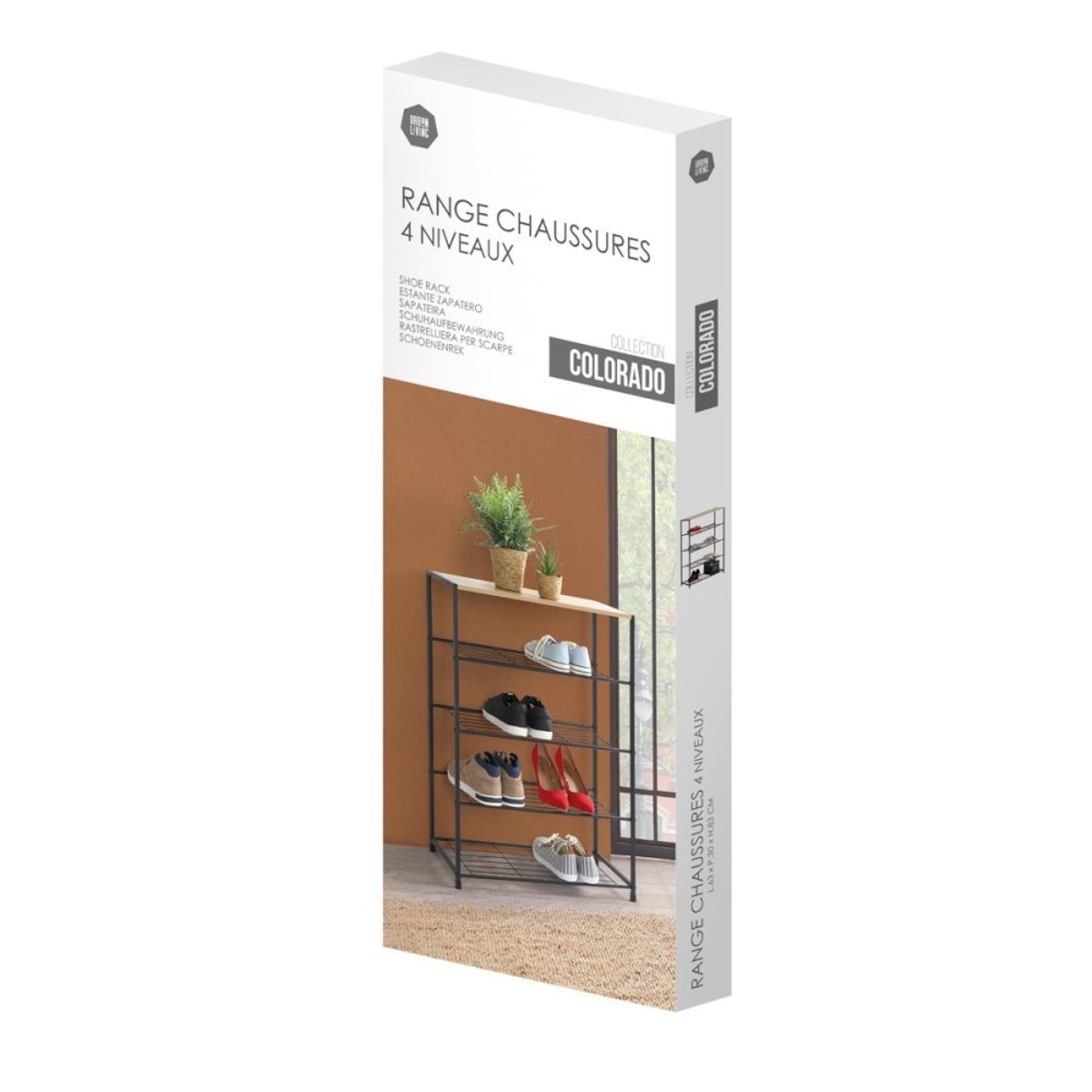 Etagère range chaussures 4 niveaux 63x30xh83 noir, DECORATIE