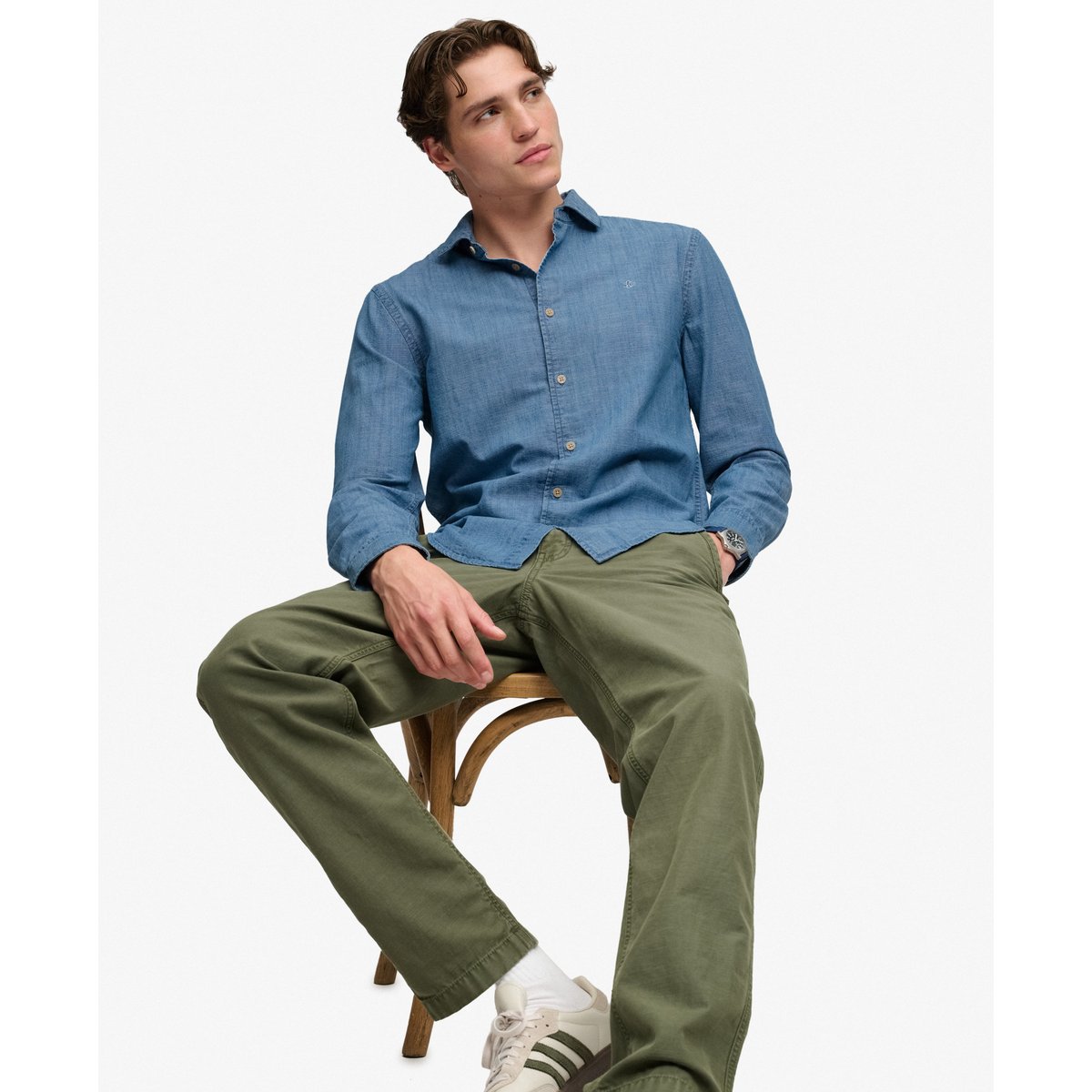 Chemise Chambray Essentials Coupe Décontractée indigo délavé, SUPERDRY
