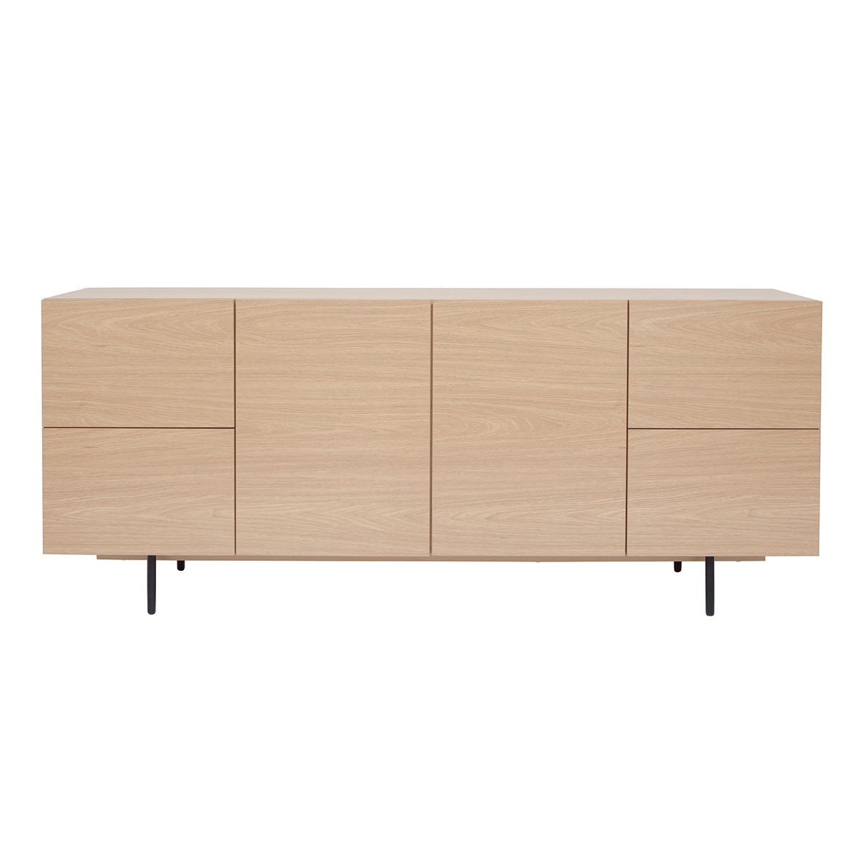 Buffet design finition bois clair chêne et métal noir 2 portes 4 tiroirs L180 cm ALASKA chêne clair, MILIBOO