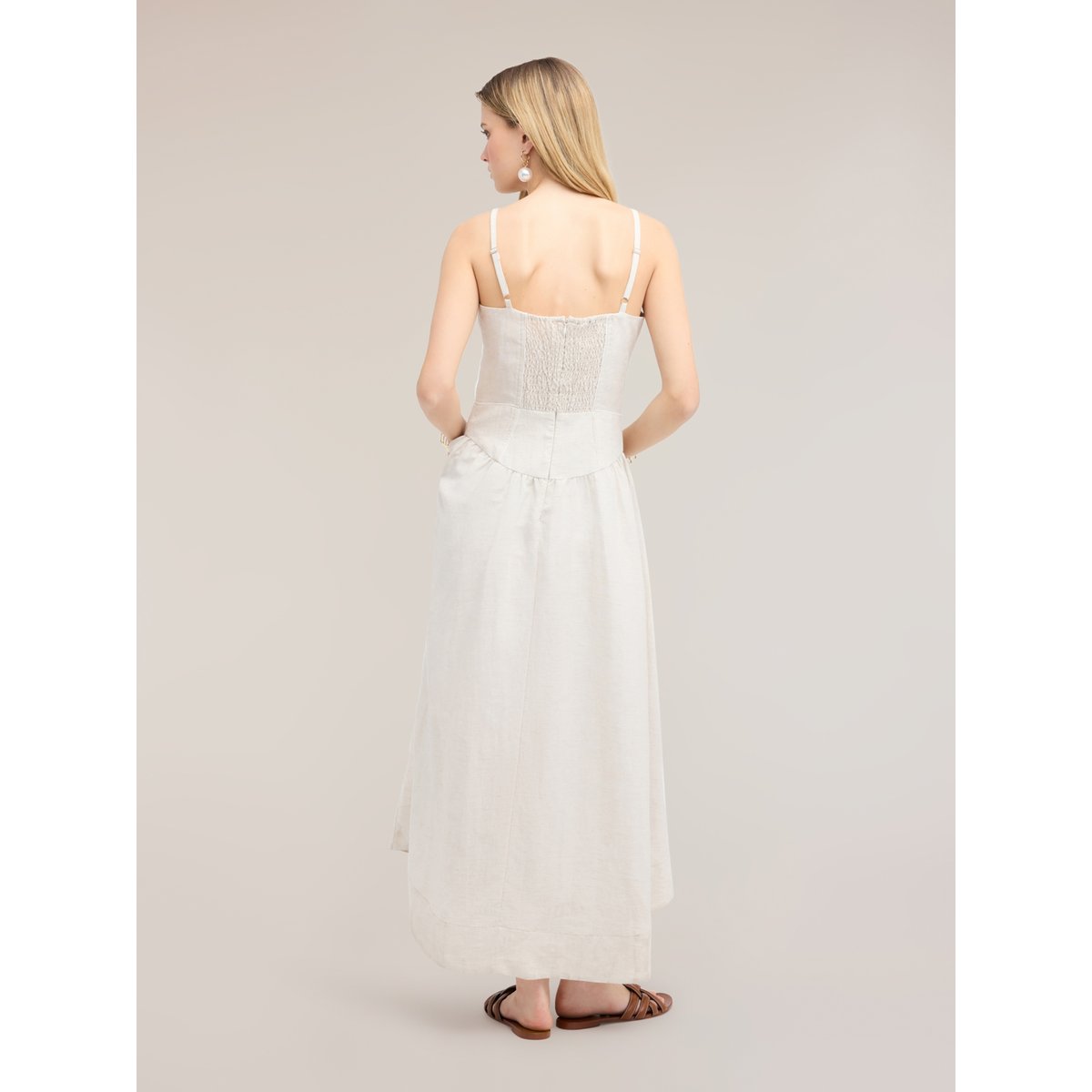 Robe longue évasée beige, MOTIVI