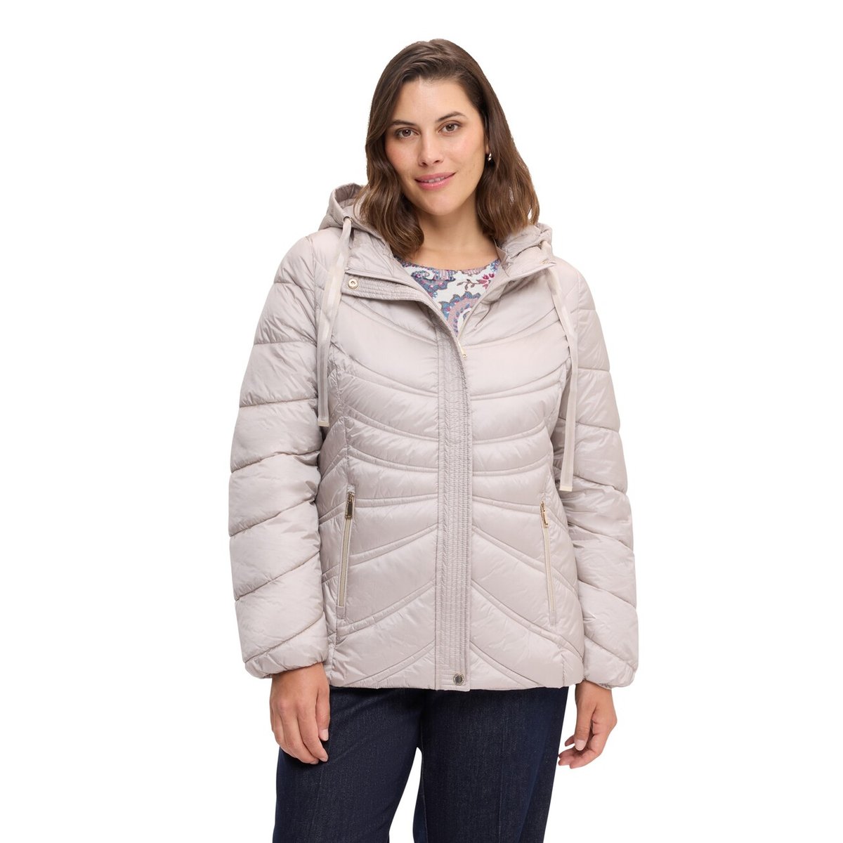 Veste matelassée courte à motif vagues marron, FIORELLA RUBINO