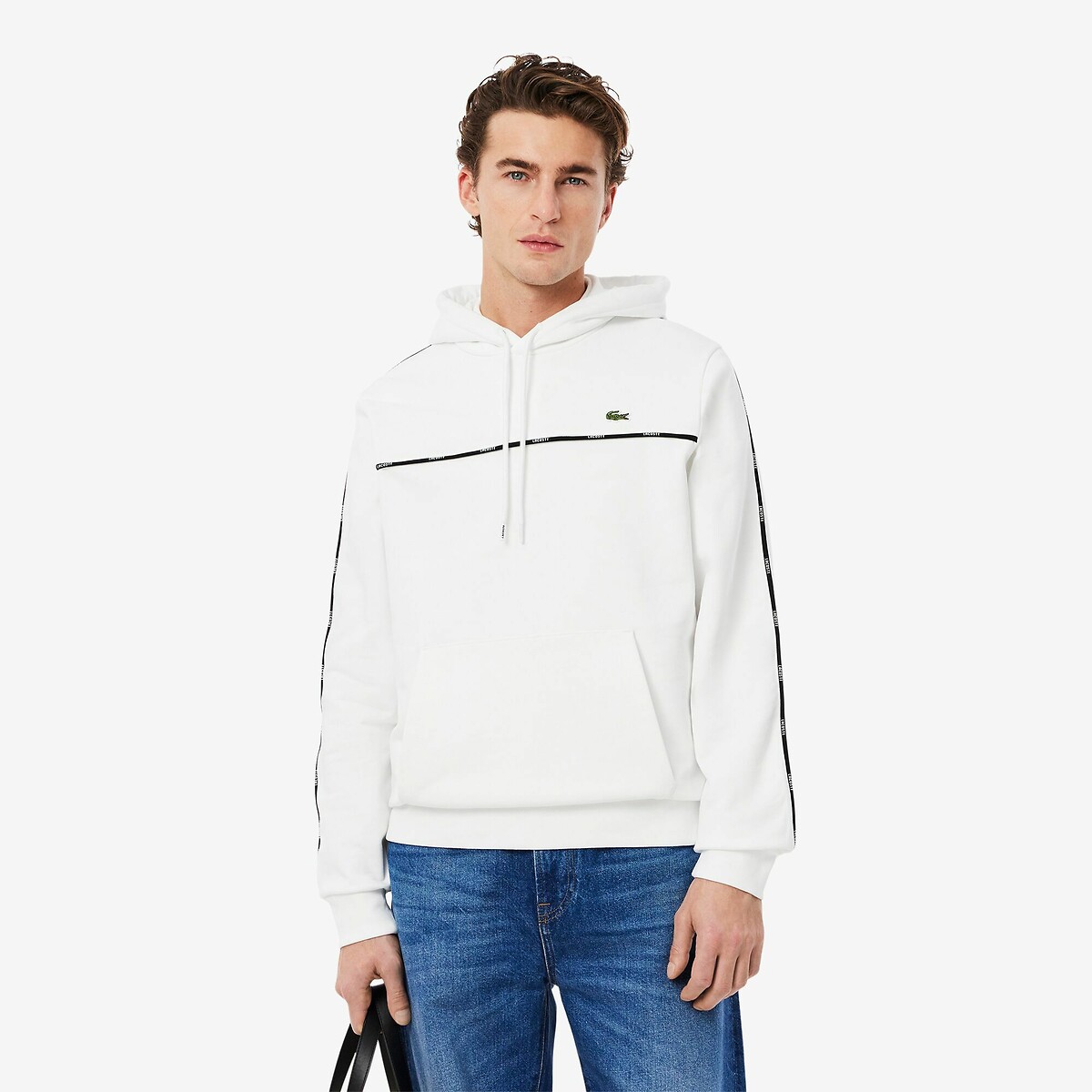 Sweatshirt classic fit bandes siglées blanc-001, LACOSTE