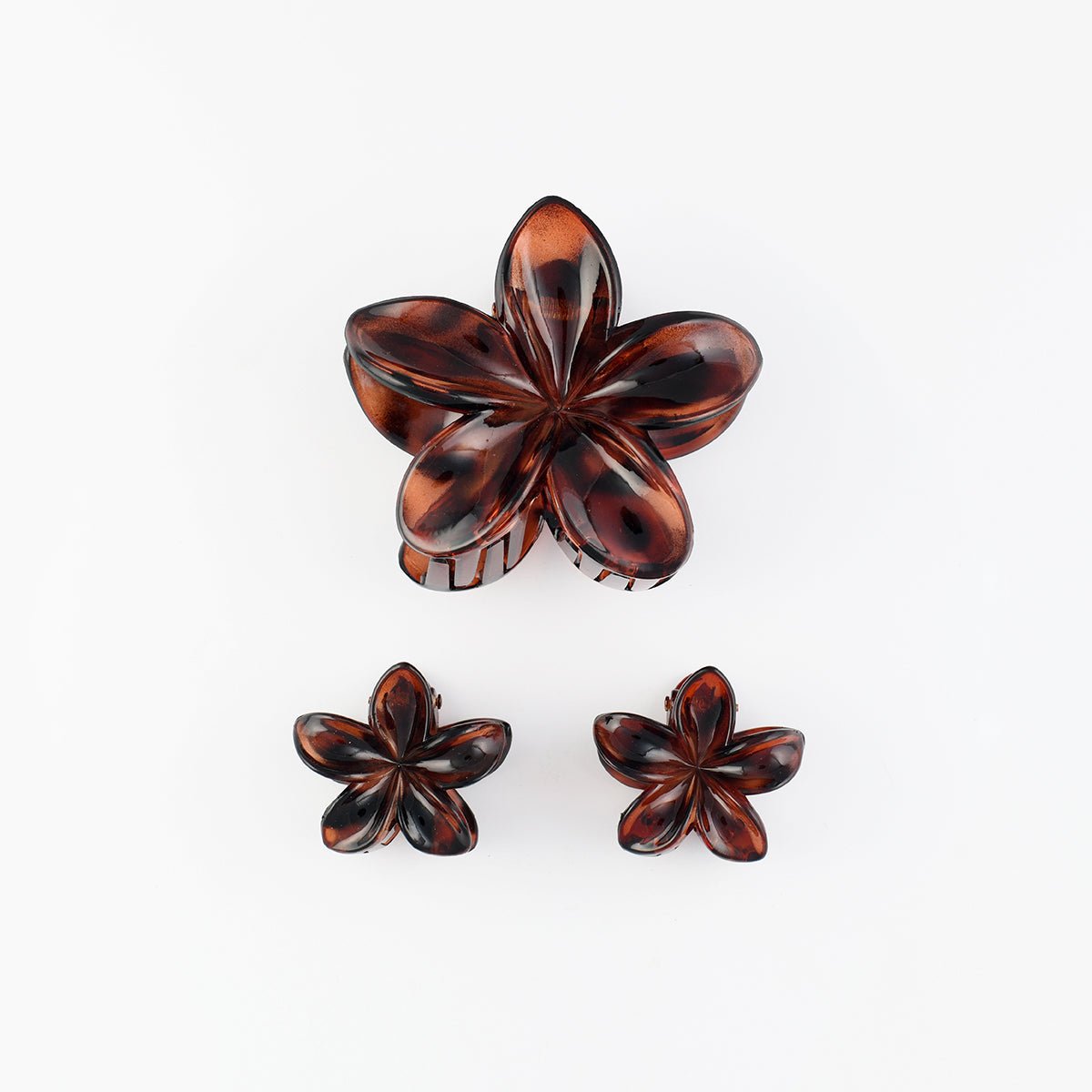 Set de 3 pinces cheveux fleurs tropicales écaille marron, BALABOOSTE